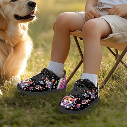 Little Kid Tennis Shoes Slip On Boys Girls Sneakers Casual Running Shoes Woven Breathable with Soft Soled Sports Hook-Loop Outdoor Shoes Galaxy Space Cute Dog Pattern3