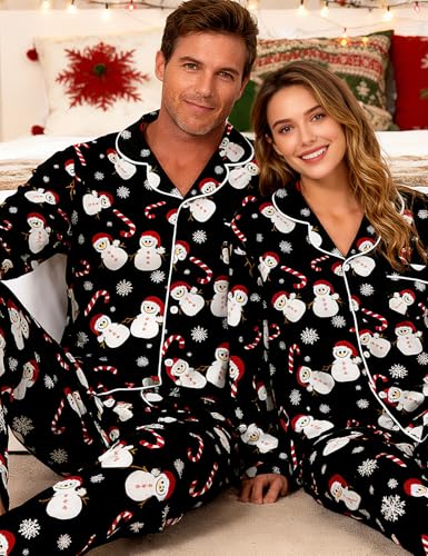 Image of RAISEVERN Couples Christmas Matching Pajamas 2 Piece Women Men Xmas Pjs Soft Pajama Set Long Sleeve Loungewear Warm Sleepwear