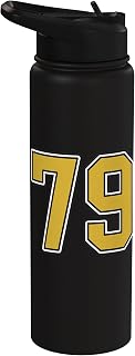 Old Gold Black White Sports Number 79 Jersey Uniform Player Stainless Steel Insulated Water Bottle