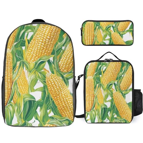 Yellow Corn Cobs Classic Backpack Lunch Bag Pencil Case 3 Piece Set Travel Daypack