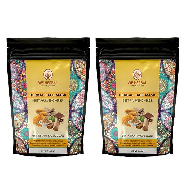 Image of Herbal Face Mask 50g Pack of 2, Instant At Home Facial with Manjistha, Licorice, Amba Haldi, Detoxifying, Brightening, Soothing Face Pack for Glowing Skin, Natural, No Fragrance, No Colour