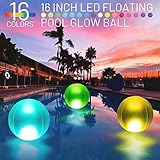 Eyewalk Pool Toys 16' Glow in Dark LED Beach Ball Toy, 16 Color Changing Floating Pool Lights, Outdoor Pool Beach Glow Party Games and Decorations (1PC)