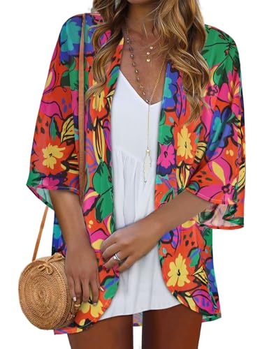 Image of Kimonos for Women Summer Cardigan Chiffon Floral Cover up Loose Casual Top Blouse