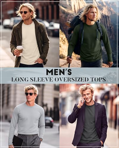 Image of August Alley 4 Pack Men's Big and Tall Cotton Shirts L-7xl, Long Sleeve Oversized Tops Loose Casual Large T-Shirts Basic Tee