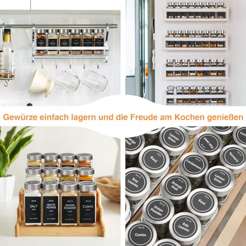 6er Set Gewürzdosen, 120ml eckige Gewürzgläser aus Glas, Gewürzstreuer Set mit Edelstahl Deckel, Gewürzbehälter, Gewürzaufbewahrung mit Trichter, Etiketten, Für GewürzOrganizer, Schrank, Schublade