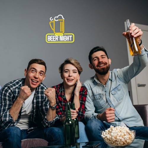 Image of Beer Night Neon Sign for Man Cave Bar Decor Yellow White Beer Neon Light Bar Neon Sign Wall Art for Bedroom Beer Pub Man Cave Restaurant Party Decor