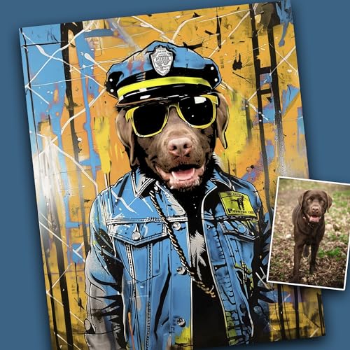 Funny Custom Portrait from Photo, Dog, Cat, Pet Collage Art, Customizable Portraits in any Costume or Attire, Canvas Print Custom006 16×20 Framed