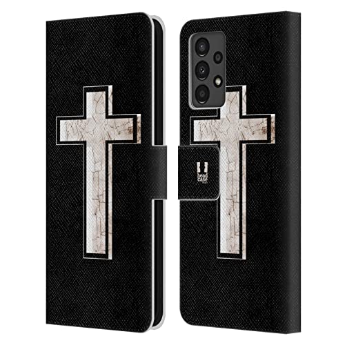 Étui portefeuille en cuir compatible avec Samsung Galaxy A13 2022 motif croix