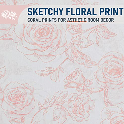 Enviohome Queen Cotton Sheet Set Include Cotton Percale Sheets Queen + Fitted Floral Bed Sheets + 2 Pillowcases, Sketchy Coral #TOP5