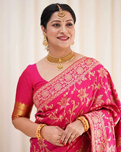 Image of SGF11 Women's Kanjivaram Soft Silk Saree With Blouse Piece