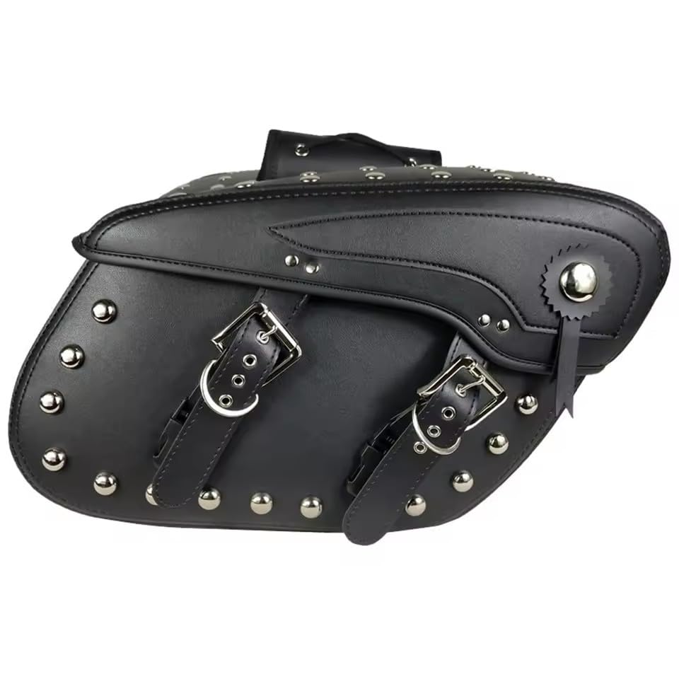 Alforja universal para motocicleta negra de lona y cuero, bolsa lateral de gran capacidad para Harley Touring miniatura 1