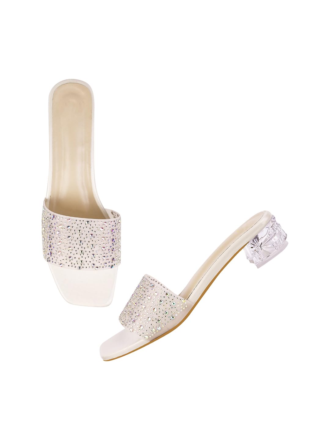 TRYME Stone Studded Glittery & Shimmery Block Heels Attractive Comfortable Transparent Fashionable Party Kitten Heel for Womens & Girls (B0CPBXXNW1) Amazon Price History, Amazon Price Tracker
