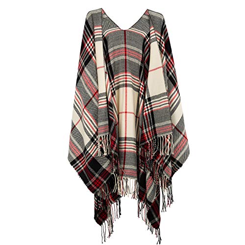 Surblue Elegant Shawl Scarf Classic Plaid Open Front Oversized Soft for Women