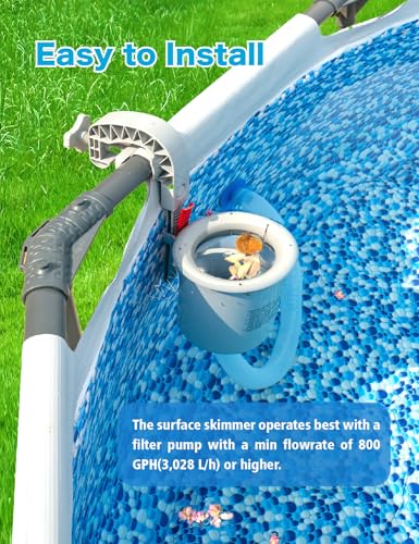 MUWOOB Above Ground Pool Skimmer - Wall Mount & Floating Pool Surface Skimmer for Leaves/Debris, Fits Inflatable/Metal Frame Pools with Adjustable Height Bracket, Basket and Hose (5 Socks Included) - Thumbnail 6