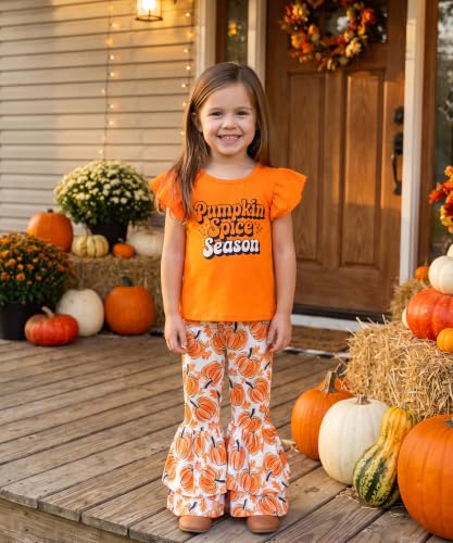 Image of Unique Baby 2 Piece Girls Double Bell Bottom Leggings Outfit with Short Sleeved Shirt Kid and Toddler Clothes Set