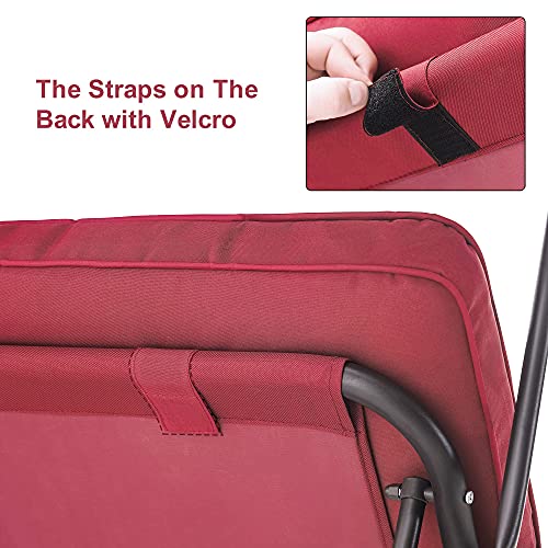 Mcombo 3-Seat Outdoor Patio Swing Chair, Adjustable Backrest And Canopy, Porch Swing Glider Chair, W/Cushions And Pillows, 4068 (Burgundy) #TOP6