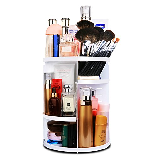 MOFIR Makeup Organizer 360 Degree Rotating, Adjustable Multi-Function Cosmetics Storage Box, Small Size Extra Large Capacity, Fits Different Sizes of Cosmetics