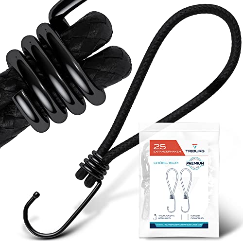 TRIBURG Expander mit Haken [25 Stück / 15cm] | High Performance Spanngummi mit Haken | Universal Gummispanner mit Haken für Outdoor Haushalt oder Ladungssicherung | Planenspanner mit Haken