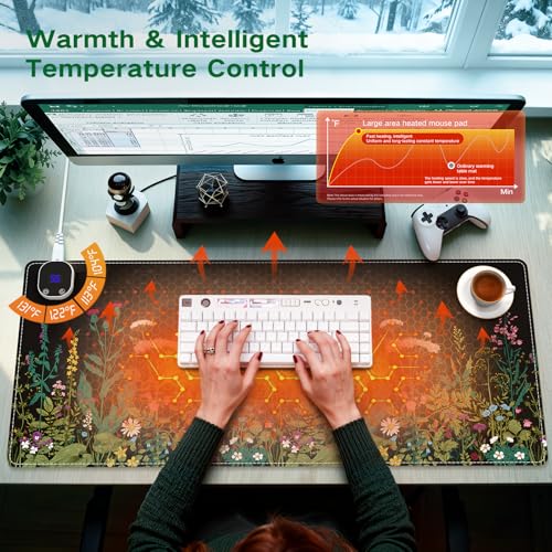 Image of iCasso Heated Mouse Pad Hand Warmer, XXL Heated Desk Pad, Electric Warm Desk Mat with 3 Heating Levels for Computer Keyboard, 35.4 inch x 15.7 inch Large Mousepad for Home Office Work (Weeds)