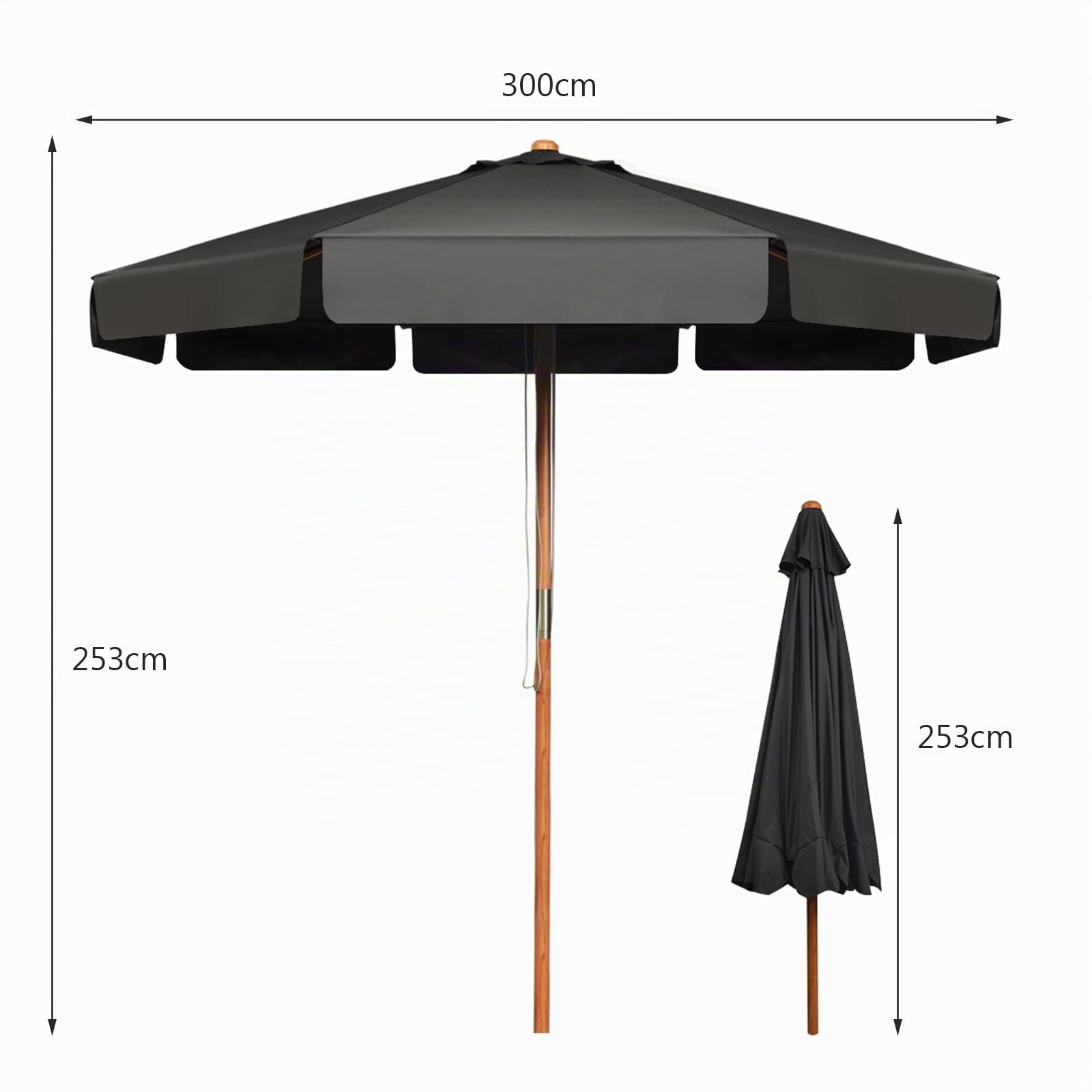 RELAX4LIFE Ombrellone da Giardino 3 x 3 M Rotondo, Ombrellone da Esterno con Tela Impermeabile e Anti-Sole, Struttura in Legno, Altezza e Inclinazione Regolabile (Grigio)
