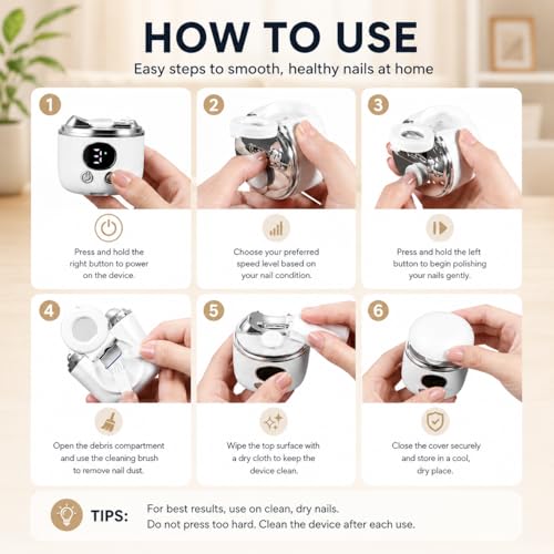 Electric Nail Clipper for Seniors and Babies, Automatic Nail Trimmer with LED Light & Magnifier, 3-Speed Nail Grinder with Catcher, Rechargeable Toenail Clippers for Thick Nails, Home & Travel (White) — view 2