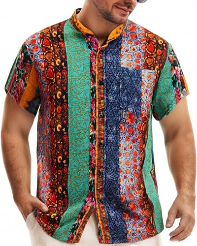 Men Hawaiian Shirt Floral Short Sleeve Shirts Summer Vacation Print Casual Button Down Beach Shirt3
