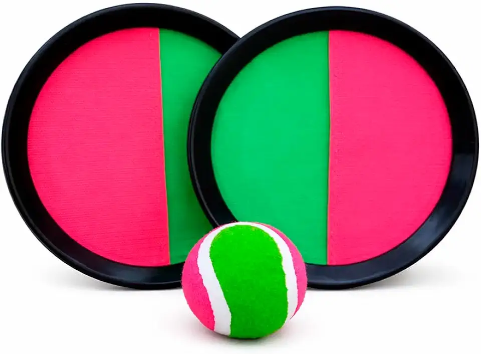 Kit Lança Bola 2 Raquetes Autocolantes Bola Bateu Colou Grudou Esporte Ar Livre Brinquedo Infantil Arremesso Jogo Lançar e Pegar Diversão em Família Premium