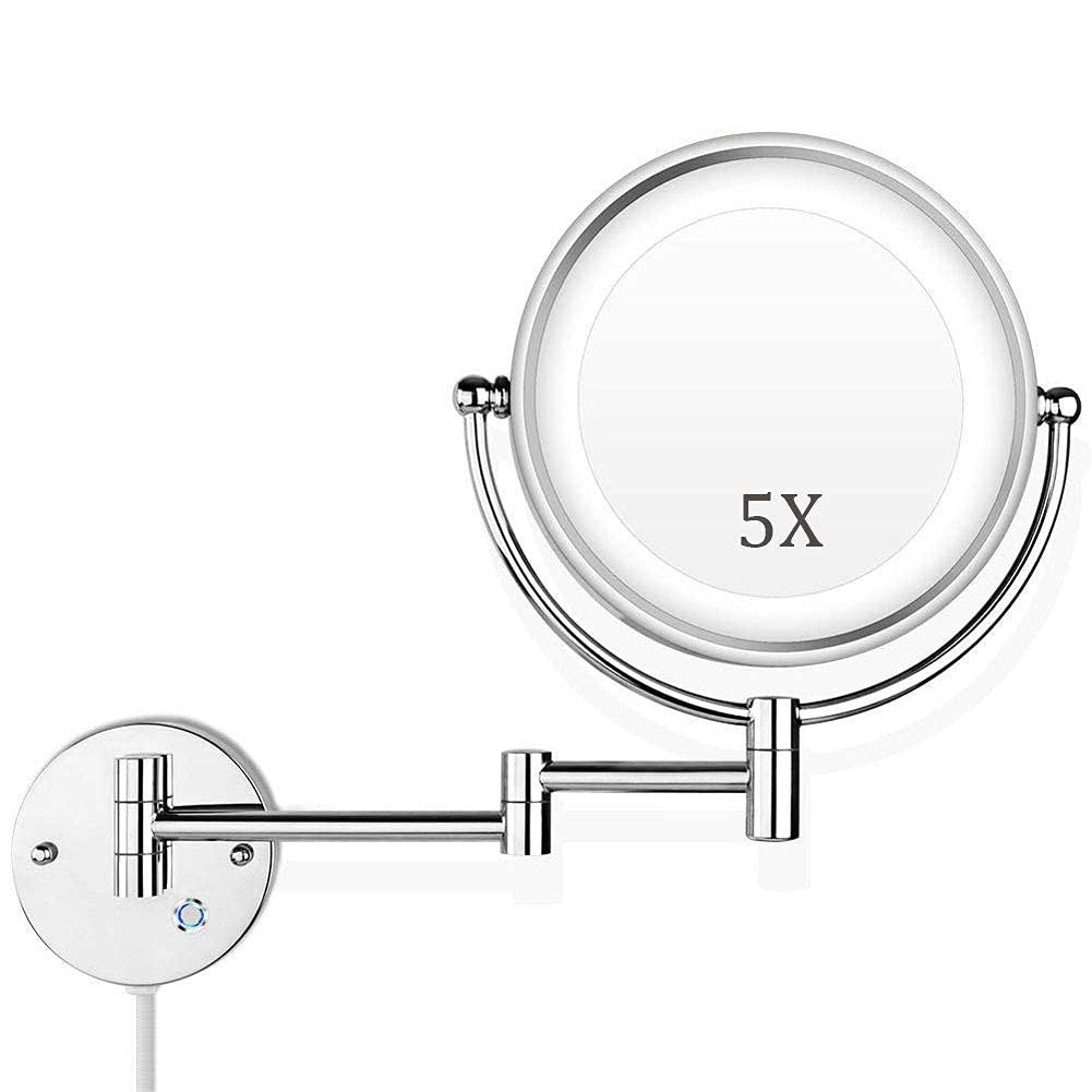 Miroir de maquillage éclairé tactile et grossissant pour une salle de bain moderne