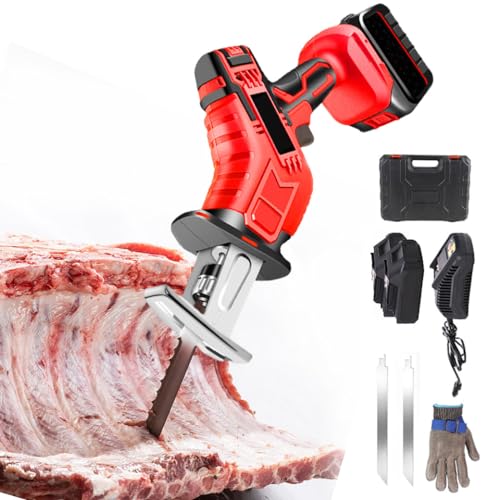 Sierra de sable sin cable 3000mAh para carne, huesos, 21V Sierra para huesos con maletín ABS, 2 sierras, 1 guantes resistentes al corte,2Battery