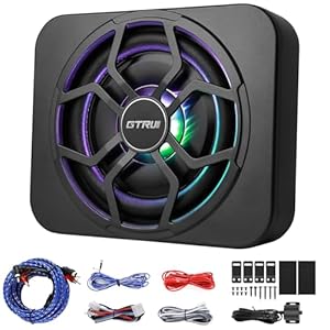 10″ Amplified Powered Car Subwoofer Enclosure 800 Watt, Low Profile Under Seat for Car/Truck Audio System, with RGB Ambient Light GT-101
