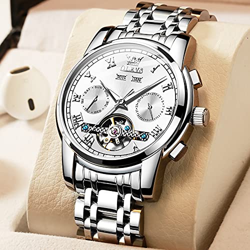 Image of OLEVS Watch Men Mechanical Luxury Classic Fashion Dress Men's Watches Waterproof Stainless Steel Self Winding Watches for Men Large Face Diamond Date No Battery Mens Watch Relojes para Hombres