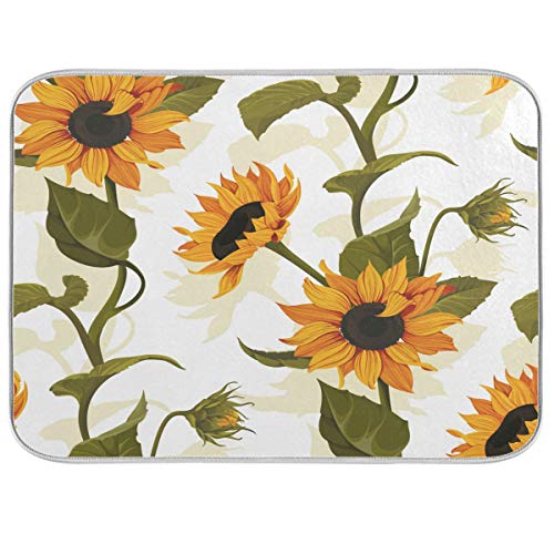 Reversible Dish Drying Mat Yellow Sunflower Polyester Absorbent Fast Drying Pad Dish Drainer Mat For Kitchen Counter 18 x 24 Inch