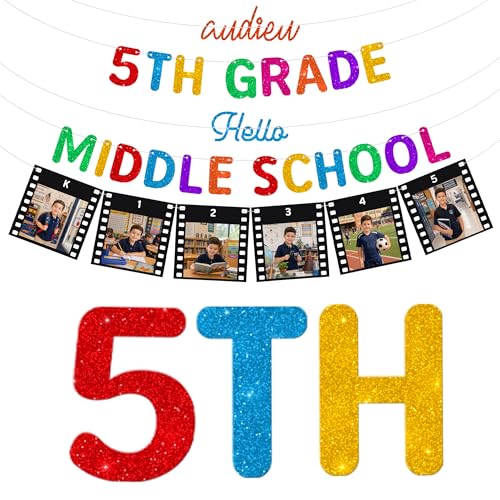 Image of KatchOn Glitter Bye Bye 5th Grade Hello Middle School Banner 10 feet Elementary Graduation Banner, Elementary Graduation Decorations 2026, 5th Grade Graduation Decorations