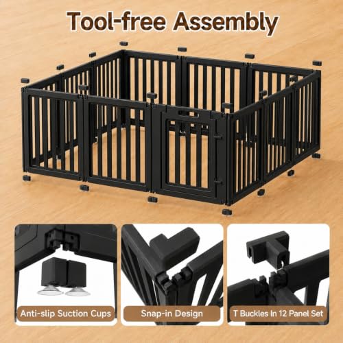 Image of EVERFRONT Dog Playpen with Door - Dog Pen Indoor - Easy Assemble Dog Play Pen - Puppy Playpen, Cat Playpen, Small Animal Playpen, Dog Play Pen Indoors (Black, 30 inch, 12 Panels)