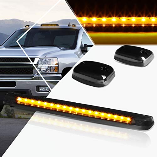 PM PERFORMOTOR 3Pcs Amber LED Cab Top Roof Running Lights Marker Lights Compatible with 07-13 Silverado Sierra,Smoked Housing