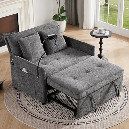 Sleeper Loveseat with USB-C, Convertible Sofa Bed, Dark Grey