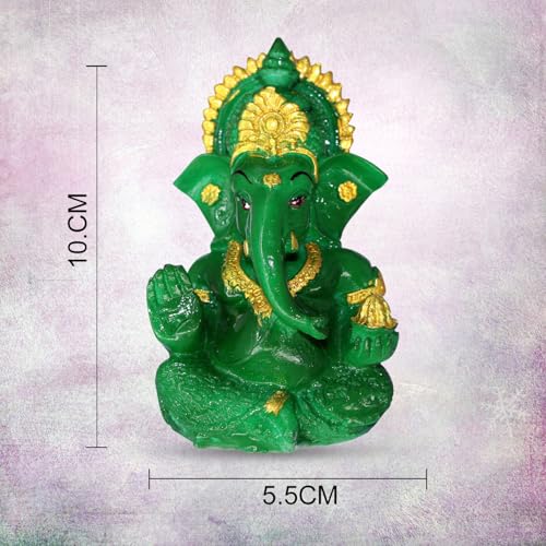 Image of Shri Ganesha Idol for Car Dashboard | Lord Statue for Home, Office & Pooja Room Decor | Spiritual Gift for Housewarming, Festive & Religious Occasions (Green)