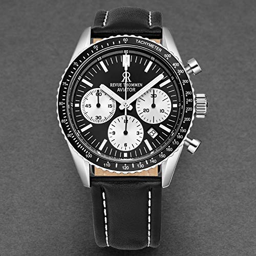 Men's 17000.6534 'Aviator' Black Dial Leather Strap Chronograph Automatic Watch4