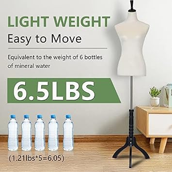 FDW Female Mannequin Body Dress Form Sewing Mannequin Torso Manikin with Tripod Base Stand Adjustable Mannequin for Sewing Clothes Display (Beige, 53-67 Inches)