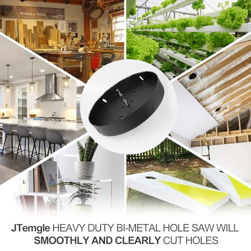 Image of 8-1 /4 Inch Hole Saw with 1 /2 inch Hex Shank Quick Change Arbor, JTemgle Bi-Metal Hole Saw Heavy Duty Hole Cutting Tool for Cornhole Boards, Recessed Lights, Wood, Plastic, Drywall & Soft Metal