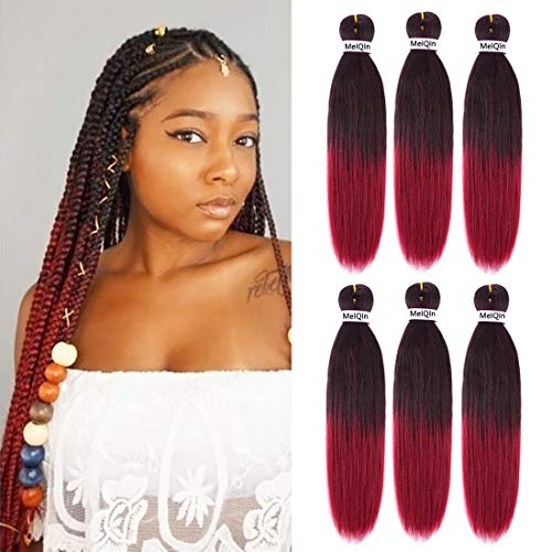 MeiQin Pre Stretched Braiding Hair 22" Yaki Texture Braid Hair Extensions 6Pcs/Lot Mixed Color Hot Water Setting Crochet Twist Hair (22 Inches, 1B/BUG)