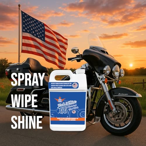 Image of Shinykings Motorcycle Cleaner Wash&Shine 66 | WATERLESS BIke Wash with Ultra Shine Finish | Powerful Motorcycle Detailing Spray for All Surfaces | Bike Cleaner California | 1 Gallon