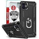LeYi iPhone 11 Case with Tempered Glass Screen Protector [2 Pack], Military Grade Armor Phone Cover Case with Ring Magnetic Car Mount Kickstand for Apple iPhone 11 6.1 inch, Black