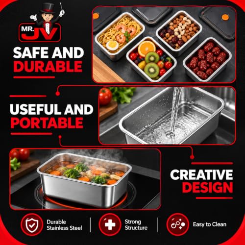 Image of MR.JV 1 Pcs 1500ML Stainless Steel Food Storage Containers with Airtight Lids, Kitchen Storage Containers for Fridge, Deep Freezer & Meal Prep, Steel Food Container with Lid, Stackable Storage Box