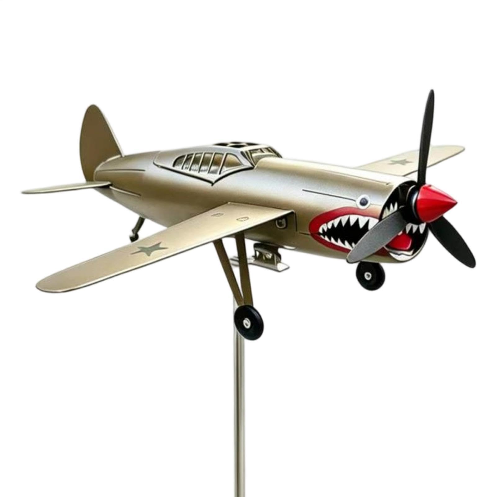 Giratorios de Viento para Exterior | Veleta de Jardín con Avión de de Tiburón,Molino de Viento para Césped de Avión de Combate,para el 4 de Julio Jardín Patio Piloto Entusiasta Aviación