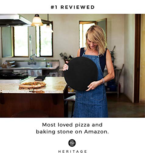 Heritage Pizza Stone - Pizza & Bread Baking Stones For Gas Grill, Oven Baking - Black Ceramic Pan, Stainless, No-Smoke - Wheel Pizza Cutter - Housewarming Gifts - Thumbnail 7