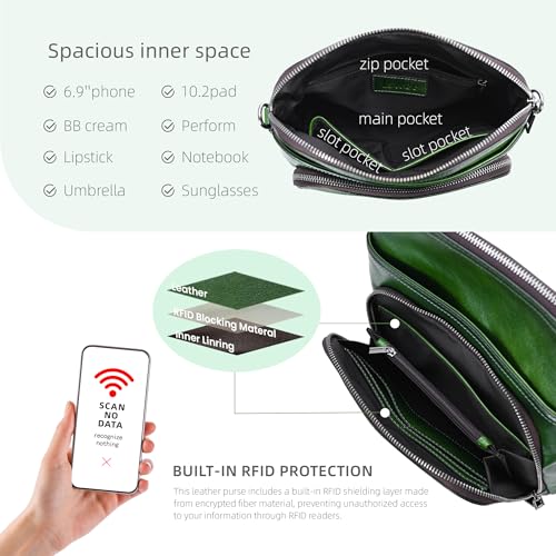 Image of Iswee Leather Crossbody Bags for Women Multi Pockets Medium Shoulder Bag Lightweight Functional Travel Purse