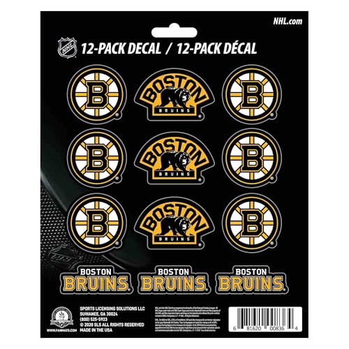 FANMATS 30772 NHL - Boston Bruins 12 Count Mini Decal Sticker Pack 5 x 6.25 in.- Great Gift for Sports Fans - Works On Hard Surfaces - for Homes, Cars, Trucks, SUVs.