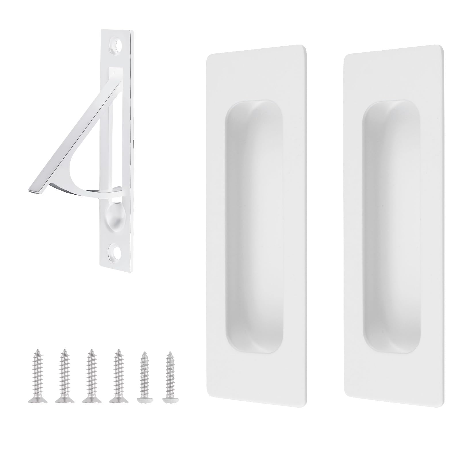 UFURMATE Square Flush Mount Door Pull and Spring Loaded Edge Pull, 1 Set Stainless Steel Recessed Pocket Door Handles Sliding Door Hardware for Closet (White) — image 1