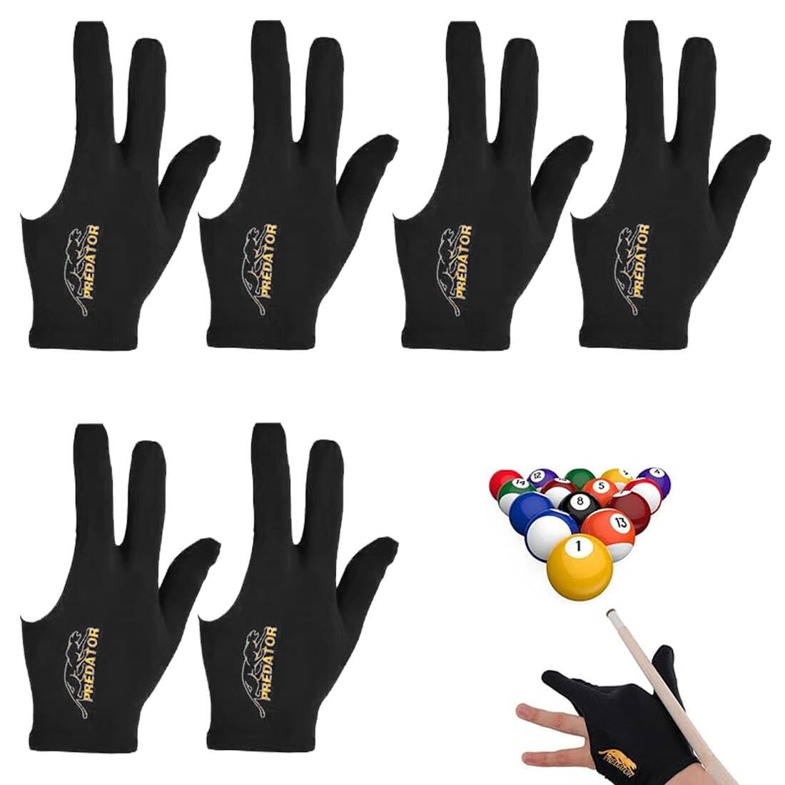 XPEX 3 Pares Guantes De Billar Snooker, Guantes De Billar Con 3 Dedos, Unisex, Elásticos, Para Accesorios De Billar,Snooker Y Carrom(Negro)